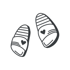 Freelance element of set in black line design. An image showcasing slippers, representing the relaxed and flexible work environment often associated with freelancing. Vector illustration.