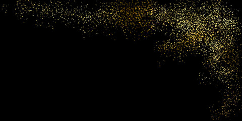 Sparkling dust particles. PNG, Gold sparkle splatter border .Festive  background with gold glitter and confetti for celebration. Background with glowing golden particles.
