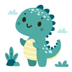 Flat vector children's illustration. Cute dinosaur. Print for printing on children's products. Vector illustration