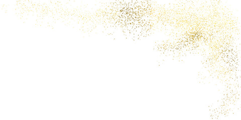 Obraz premium Sparkling dust particles. PNG, Gold sparkle splatter border .Festive background with gold glitter and confetti for celebration. Background with glowing golden particles.