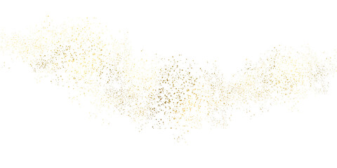 Sparkling dust particles. PNG, Gold sparkle splatter border .Festive  background with gold glitter and confetti for celebration. Background with glowing golden particles. - obrazy, fototapety, plakaty