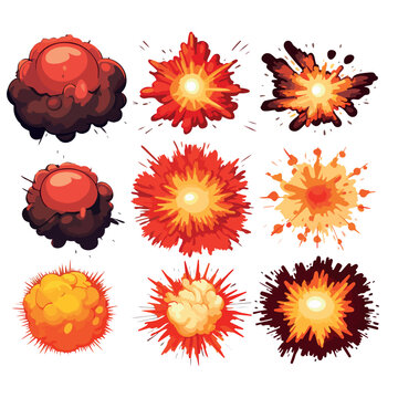 for game of the explosion effect. Explosion vector cartoon set