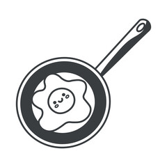 Kitchen element of black line set. A charming kitchen-themed illustration in black outline highlight perfectly fried eggs sizzling in a pan. Vector illustration.