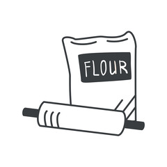 Kitchen element of black line set. A delightful kitchen-themed illustration feature a black outline depiction of a neatly stacked pack of flour. Vector illustration.