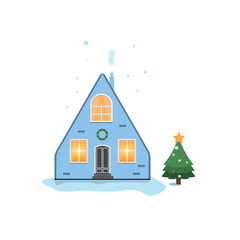 Fototapeta na wymiar New year & christmas house with snow vector illustration