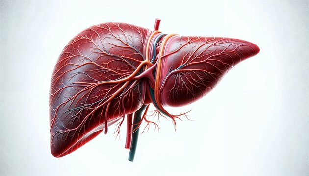 AI-generated illustration of a human liver isolated on a white background