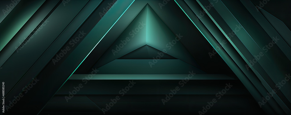 Poster dark green abstract in wide banner shape. polygon elegant or frame background. copy space for text.