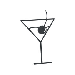 Wedding element of black line set. This artwork captures the wedding theme perfectly, showcasing a beautifully crafted cocktail that adds a touch of celebration to the occasion. Vector illustration.