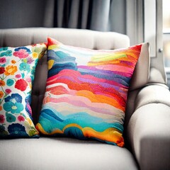 Bright cushion on a sofa.