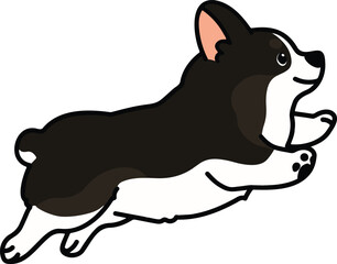 Outlined cute black colored Corgi jumping in side view