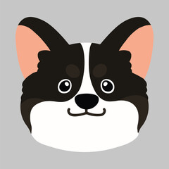 Flat colored cute black colored Corgi front face