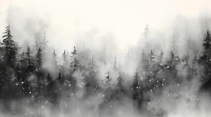 AI illustration of An atmospheric black and white image of a wintery landscape. - obrazy, fototapety, plakaty