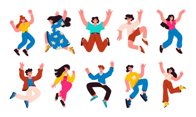 Jumping people vector illustration. A carefree lifestyle embraces freedom hopping and leaping with happiness Jumping people express their happiness through action leaping up The celebration success