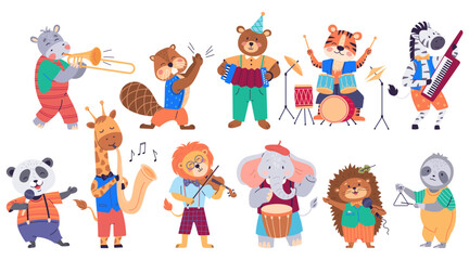 Obraz na płótnie Canvas Animal band vector illustration. The wildlife orchestras performance group enchants zoo with melodies celebration The animal band concept brings rhythmic celebration, turning zoo