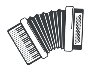 Music instrument of black line set. A minimalist black outline showcases the classic elegance of an accordion, symbolizing the soulful harmony of music. Vector illustration.