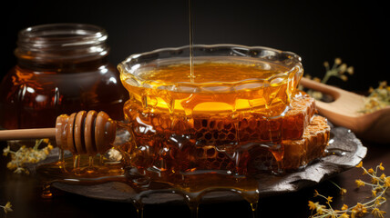 Close-up of a refreshing and delicious tea drink with honey