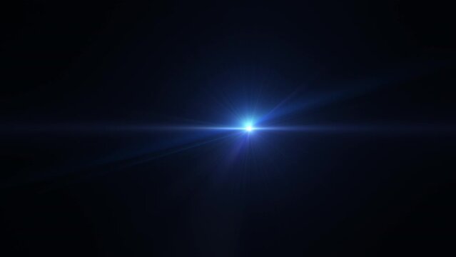 Abstract center flickering blue glow star optical flare shine light ray animation on black background for screen project overlay