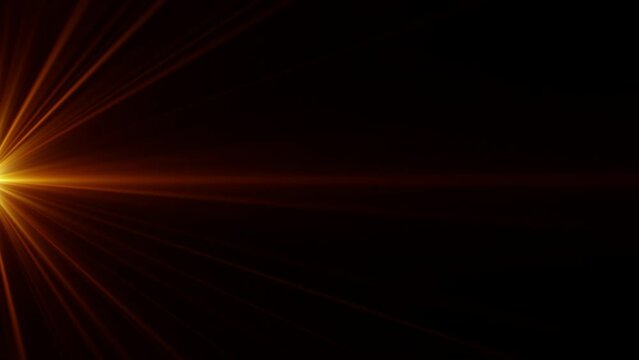 Abstract optical flare shine ray light visual seamless loop animation of orange gold color spot light at the center left , background or transition. 4K loop flash light leak template.
