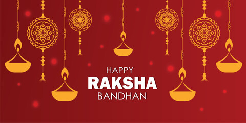 Naklejka premium Raksha Bandhan banner with decorative rakhi and elements
