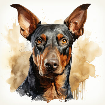 watercolor Dobermann clipart, Generative Ai