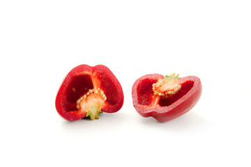 Halves of red bell pepper isolated on white background with clipping path. .