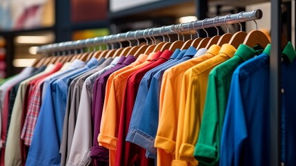 Obraz premium Colorful Shirts Hanging on a Rack