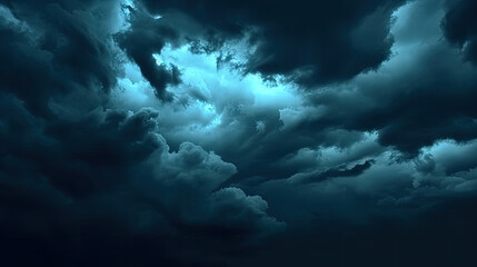 Fototapeta na wymiar A close-up of a sky with dark blue clouds Gloomy ominous storm rain clouds background. . Epic fantasy mystic. creepy spooky nightmare horror concept. 
