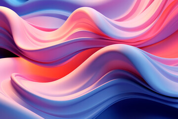 Abstract digital 3D waves texture in shades of pink, blue and purple colors. Futuristic dynamic background. Modern cyber wallpaper