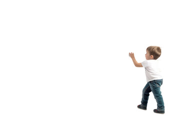 Angry Toddler Challenges Stubborn Wall Barrier Isolated on a Transparent Background PNG - obrazy, fototapety, plakaty