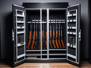 Wardrobe for weapons. safe storage of guns - obrazy, fototapety, plakaty