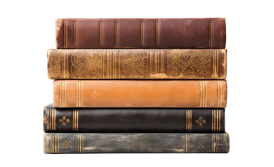 Stack of hardcovered old books, cut out