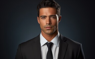 Suave Hispanic Man in Classic Black Suit Portrait