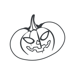 Halloween element of black line set. This Halloween-themed illustration, with striking black outlines, showcases a grinning pumpkin, the iconic symbol of the season. Vector illustration.