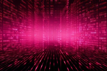 Pink digital binary data on computer screen background