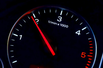 Car's dashboard.Modern car dashboard panel at night time.Closeup,selective focus.