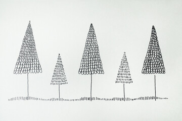 Graphic of four stylized pine trees