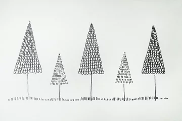 Keuken foto achterwand Surrealisme Graphic of four stylized pine trees