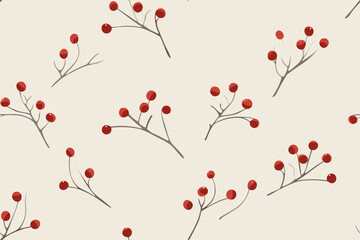 Christmas winter berries seamless repeat pattern background for wallpaper, fashion print, textile pattern, scrapbooking, invitation, christmas card, decoration, festive, traditional, simple