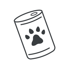 Element of pets themed set. The can of dog food shown in black outline in this white illustration is a reminder of the importance of proper nutrition for pets. Vector illustration.