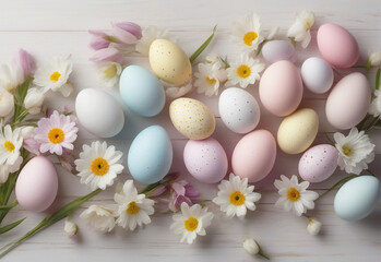 Fototapeta na wymiar Easter eggs with spring flowers