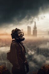 Global world air pollution and warming, smog and emission in futuristic urban world. Generative AI