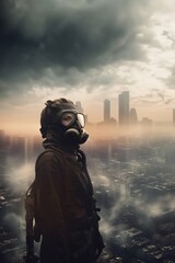 Global world air pollution and warming, smog and emission in futuristic urban world. Generative AI