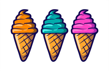 Ice cream logo. Simple cartoon illustration of three ice cream cone. Ice cream logo icon vector.