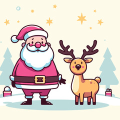 Contemporary Holiday Icons: Santa, deer, snowman. Perfect for postcards and backgrounds. Chic decor with Santa as the centerpiece.