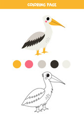 Color cute cartoon pelican. Worksheet for kids.
