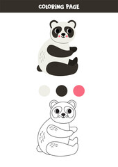Color cute cartoon panda bear. Worksheet for kids.