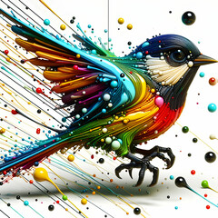 pájaro de colores y gotas de pintura