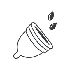 Element of menstruation themed set. In this bold black outline illustration, the menstrual cup takes center stage, symbolizing eco-friendly and sustainable feminine hygiene. Vector illustration.