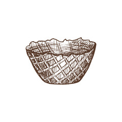 Obraz premium Hand-drawn sketch of waffle cup, basket for ice cream. Element for labels, packaging and postcards. Sweet food..