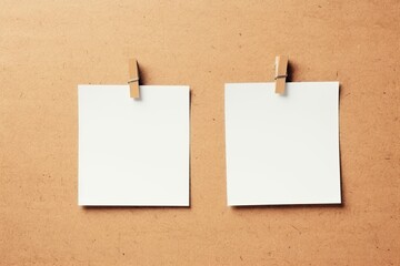 Two Blank white Vintage instant photo frames, empty stickers for notes, memo papers